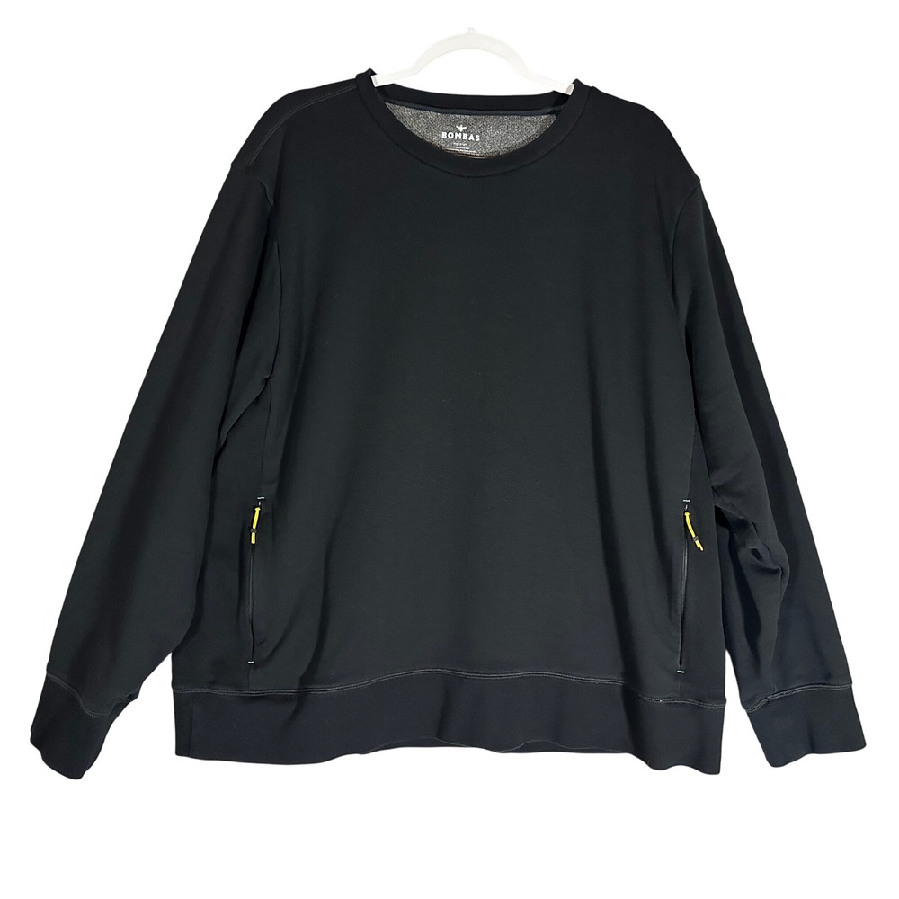 Bombas Mens‎ Black Crewneck Sweatshirt XXL Long Sleeve Zipper Pocket Cotton